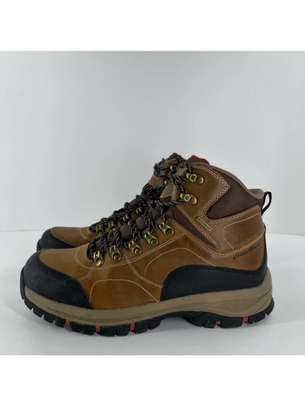 Eddie Bauer Brandon Waterproof Hiking Boots Men 10 Leather Mid Top Lace Up Brown
